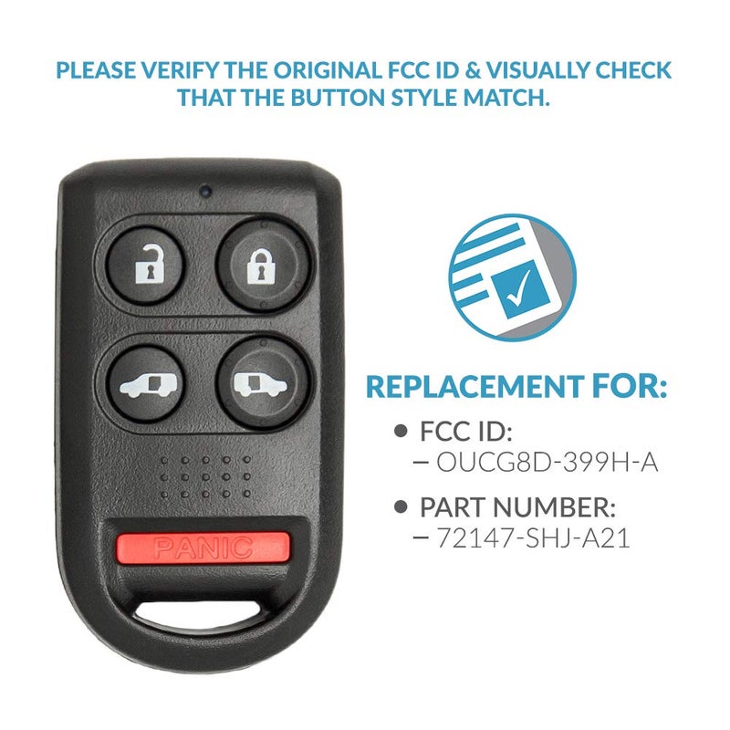 Keyless2Go Replacement for Keyless Entry Remote Car Key Fob for Select Honda Odyssey Vehicles That use OUCG8D-399H-A 72147-SHJ-A21, 5 Button - Image 4